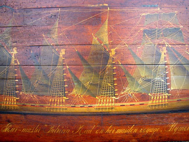 A hand painted panel depicting the British four-masted ship "Lahinia" on her maiden voyage August 17, 1813 — image 5